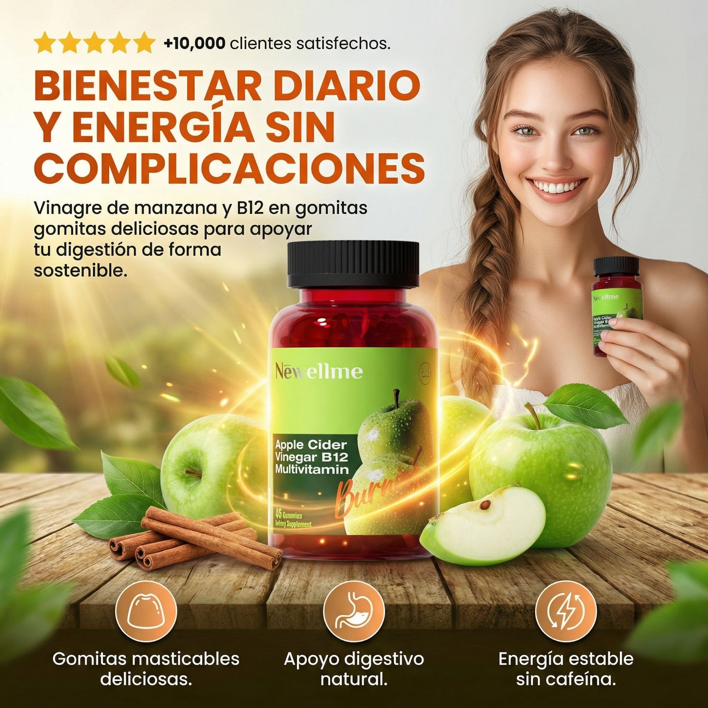 NEWELLME Apple Cider Vinegar B12 Gummies - Bienestar diario en una gomita fácil de tomar