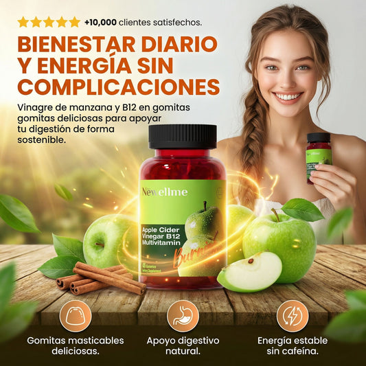 NEWELLME Apple Cider Vinegar B12 Gummies - Bienestar diario en una gomita fácil de tomar